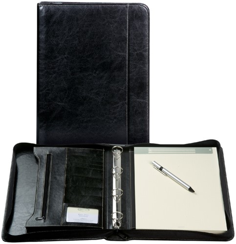 Schrijfmap Brepols Palermo A4 met rits incl schrijfblok 4-rings zwart