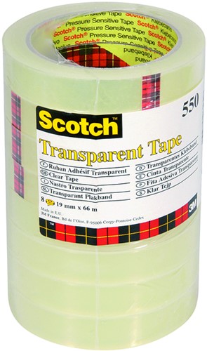 Plakband Scotch 550 19mmx66m transparant 8 rollen