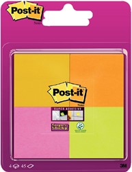 Memoblok Post-it 6910 Super Sticky 51x51mm assorti 4 stuks