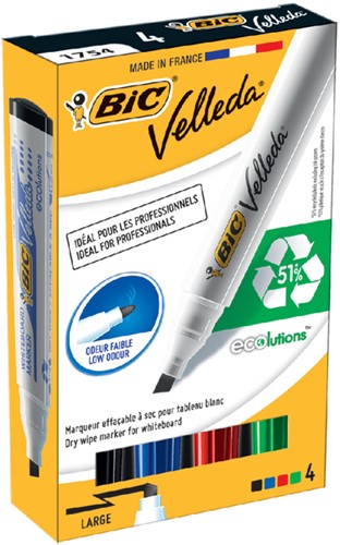 Whiteboardmarker Bic Velleda 1751 schuin large assorti set à 4 stuks-2