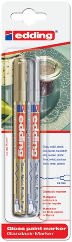 Paintmarker edding 780 op oliebasis 0.8mm goud en zilver blister à 2st