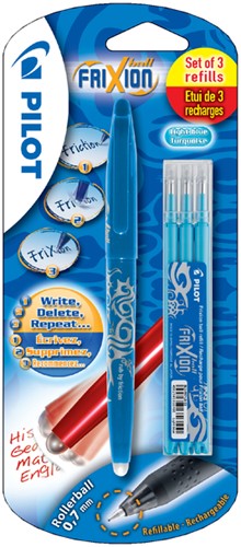 Rollerpen PILOT friXion medium lichtblauw blister à 1 stuk + 3 vull