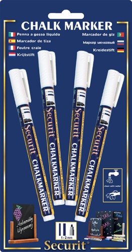 Krijtstift Securit SMA-100 rond wit 1-2mm blister à 4 stuks