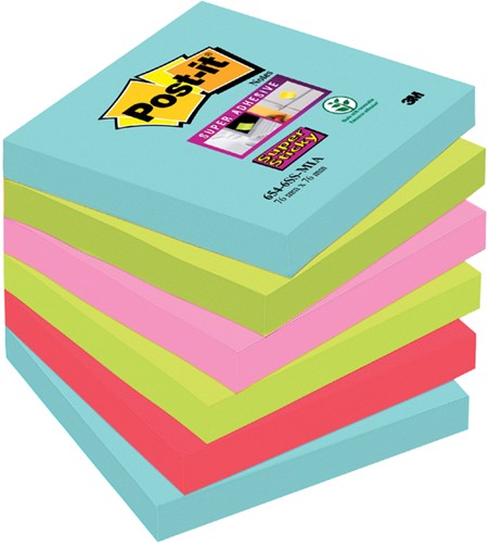 Memoblok Post-it 654 Super Sticky 76x76mm Cosmic 6 stuks