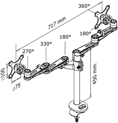 Monitorarm Neomounts D935DG 2x10-27" doorvoer zilvergrijs-2