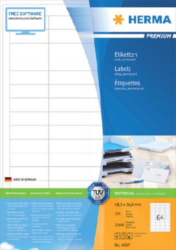 Etiket HERMA 4607 48.3x16.9mm premium wit 12800 stuks