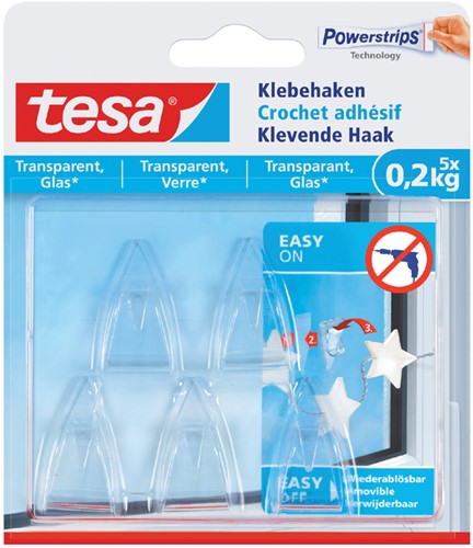 Klevende haak tesa® 0,2kg transparant 5 stuks