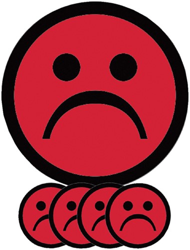 Magneet smiley 75mm emotie bedroefd rood 5 stuks