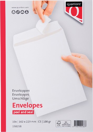 Envelop Quantore akte C5 162x229mm zelfklevend wit 10 stuks-2