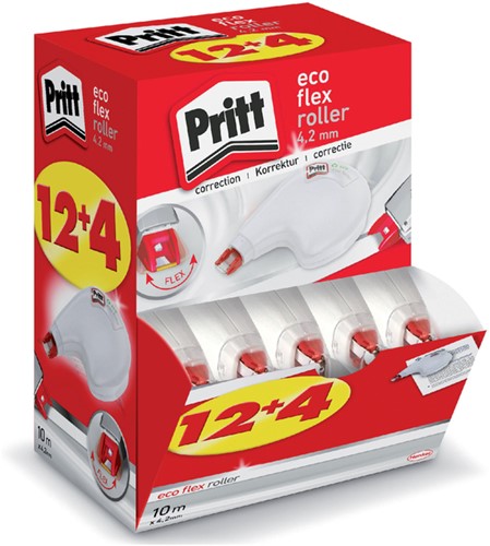 Correctietape Pritt ECO Flex 4.2mmx10m promo pack à 12+4 gratis