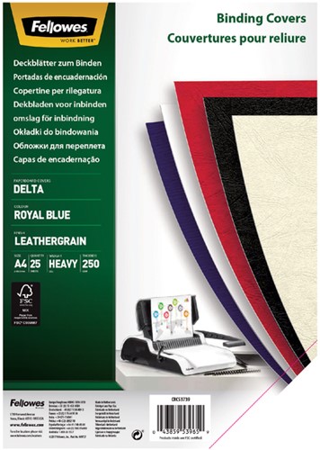 Voorblad Fellowes A4 lederlook royal blauw 25stuks
