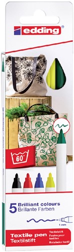Textielmarker edding 4600 rond 1mm basis assorti 5 stuks