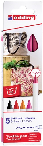 Textielmarker edding 4600 rond 1mm warm assorti 5 stuks