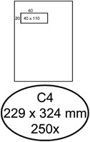 Envelop Hermes akte C4 229x324mm venster 4x11links 250 stuks
