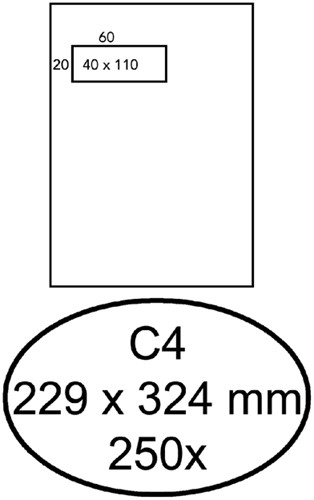 Envelop Hermes akte C4 229x324mm venster 4x11links 250 stuks
