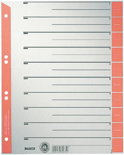 Scheidingsbladen Leitz A4 karton 230gr 6-gaats rood
