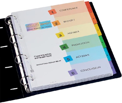 Tabbladen Avery Readyindex 9-gaats 6-delig 1-6 extra breed assorti