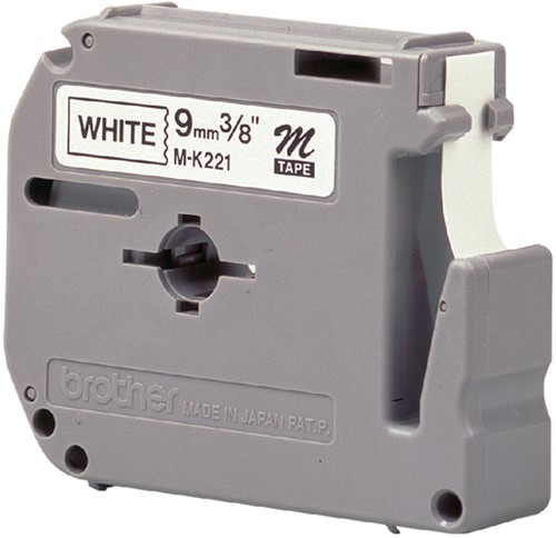 Labeltape Brother P-touch TZe-K221 ongelamineerd 9mm zwart op wit-2