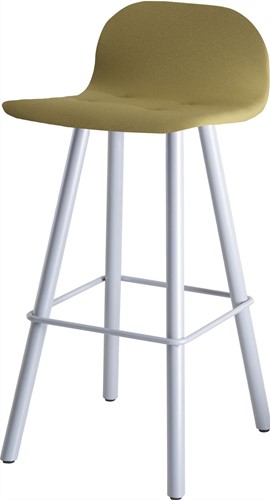 CARVI 4 POOTS BARSTOEL HOOG - 4-POOTS HOUTEN FRAME ROND 38MM - GESTOFFEERDE KUIP - GESTOFFEERD - ALUMINIUM - KNOPEN