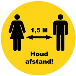 Houd afstand 1,5 M Corona stickers 20 cm geel (set van 5)