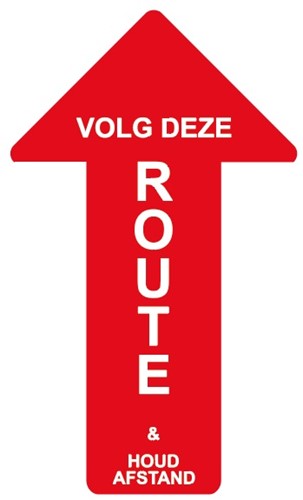 Volg route houd afstand pijlen vloersticker 40 cm rood