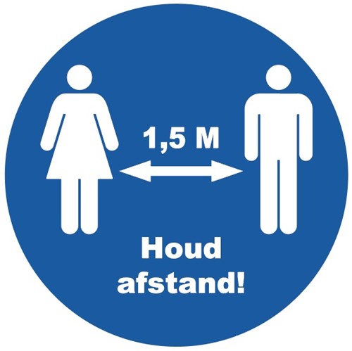 Houd afstand 1,5 M Corona vloersticker 30 cm blauw
