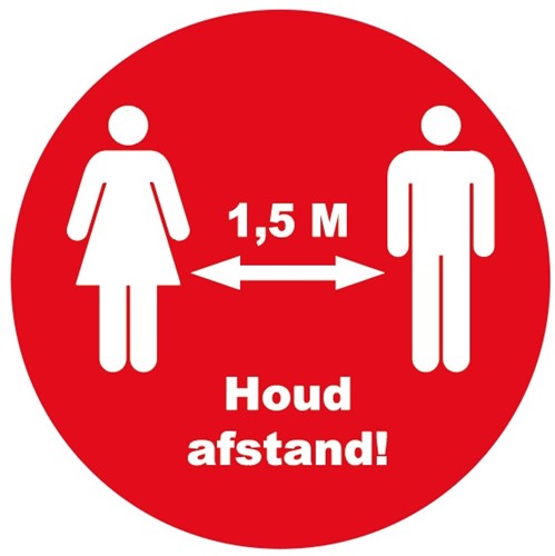 Houd afstand 1,5 M Corona vloersticker 30 cm rood